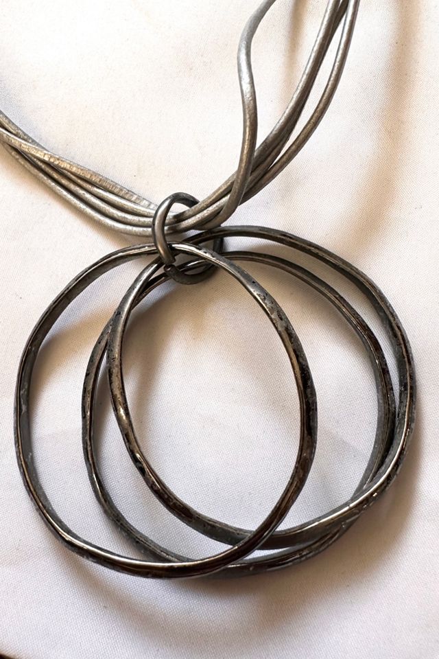 Y2K Silver Leather & Crude Metal Circles Necklace Selected by Cherry #2