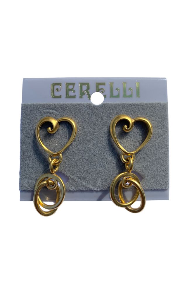 Vintage 1990s Gold Abstract Heart Drop Earrings Selected by SharpLilTeeth #1