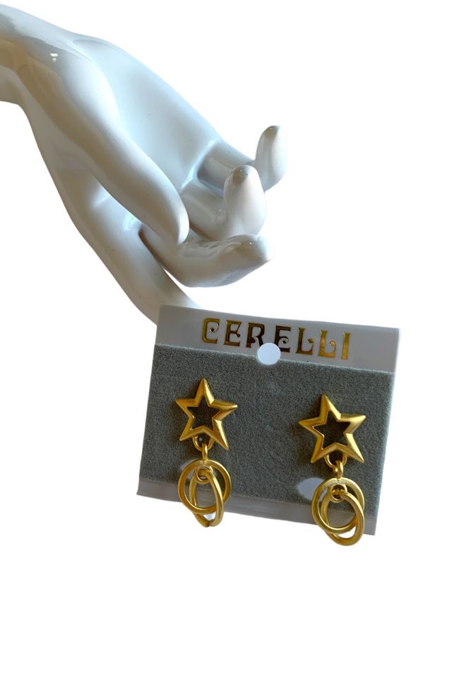 Vintage 1990s Gold Star Drop Earrings Selected by SharpLilTeeth #1