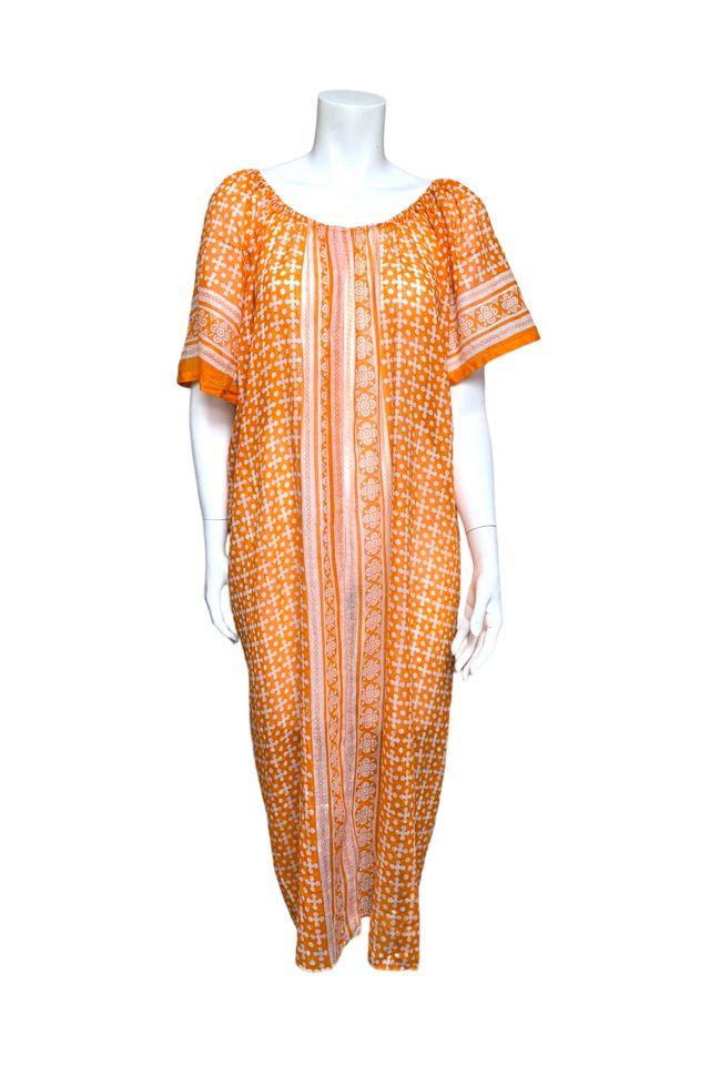 Vintage India Cotton Gauze Dress / 1960s Indian Block Print Sheer