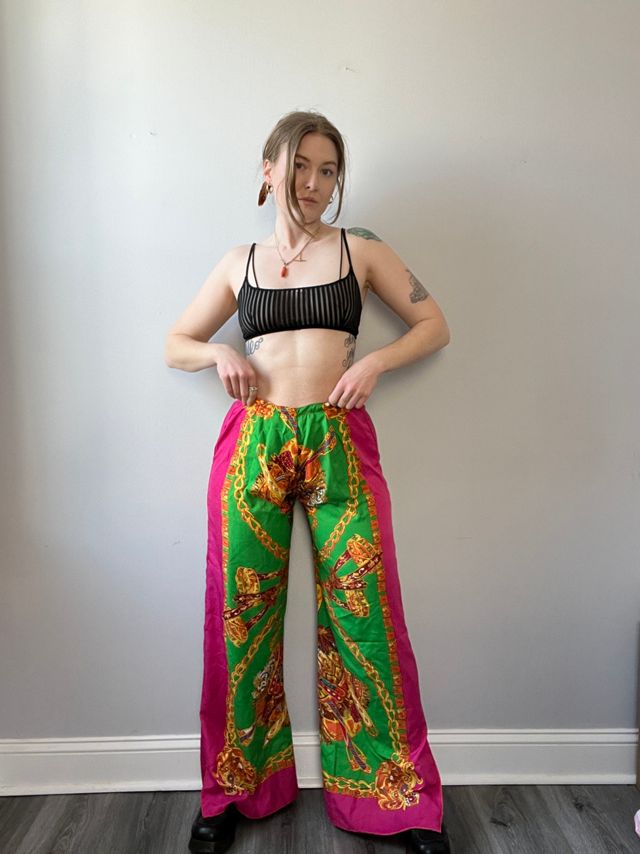 1980's Silk All Over Print Bell Bottoms Selected by Honey Cycle Vintage