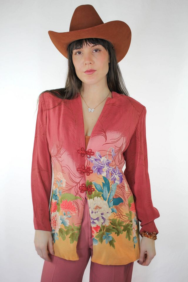 Vintage Tropical Floral Print Silk Blend Blazer Selected By Moons + Junes Vintage #1