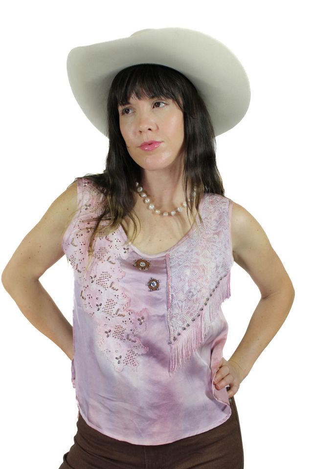 1980s Rhinestone Fringe Silk Lace Tank Selected By Moons + Junes Vintage #1