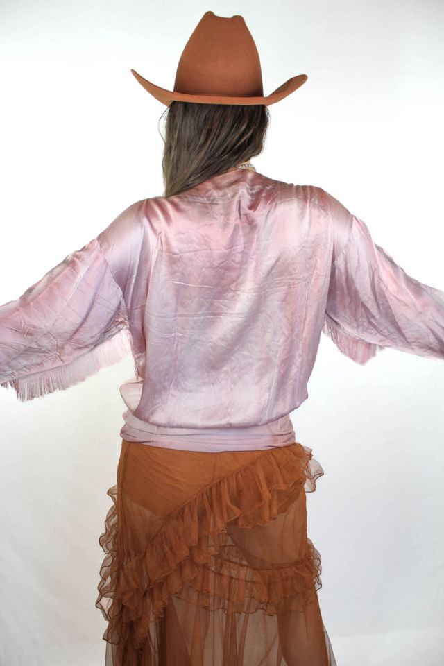 1980s Western Rhinestone Studded Fringe Silk Lace Blouse Selected By Moons + Junes Vintage #1