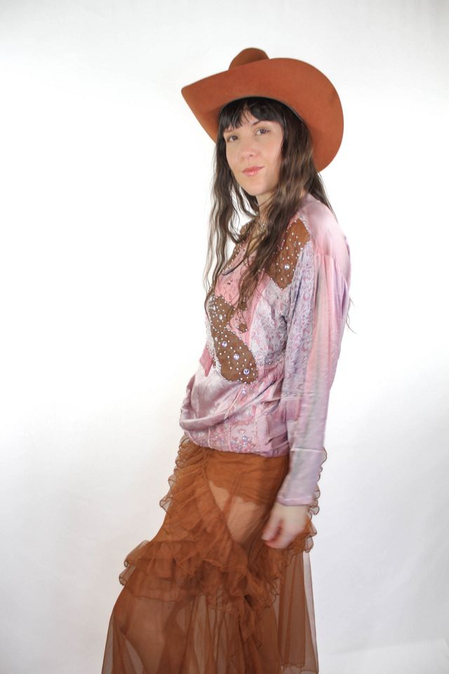 1980s Western Rhinestone Studded Fringe Silk Lace Blouse Selected By Moons + Junes Vintage #3