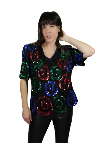 1980s Deadstock Sequin Beaded Floral Top Selected By Moons + Junes Vintage
