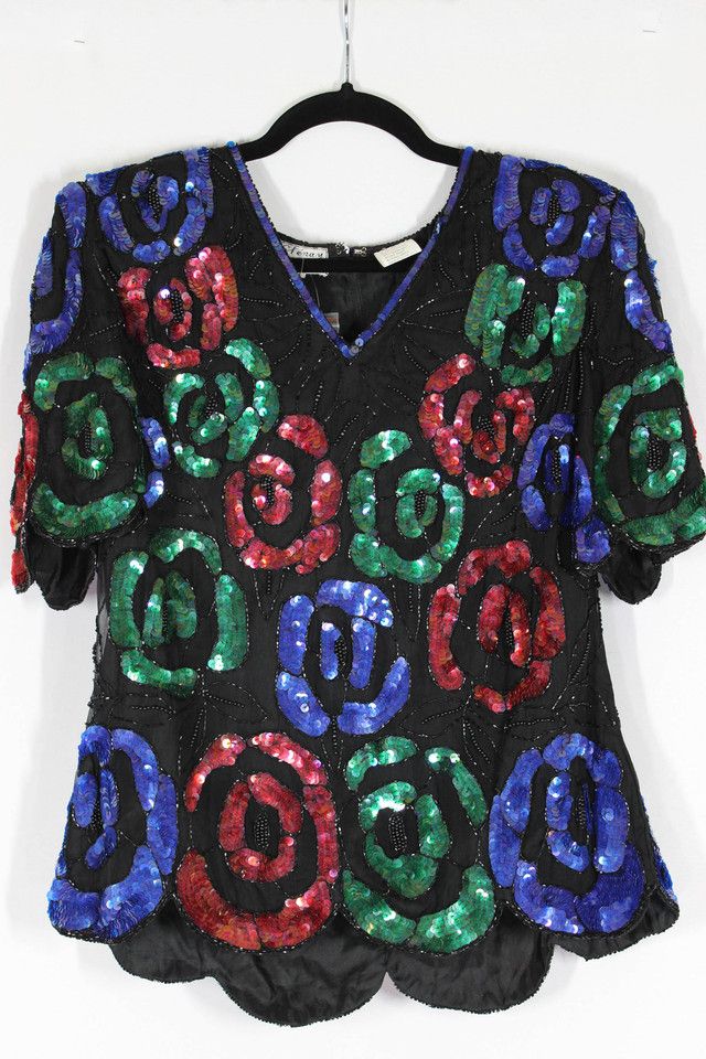 1980s Deadstock Sequin Beaded Floral Top Selected By Moons + Junes Vintage #3