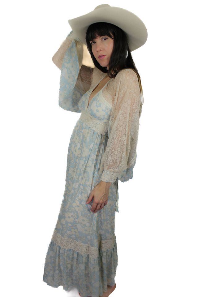 Rare 1970s Gunne Sax Lacey Blue Floral Dress Selected By Moons + Junes Vintage #3