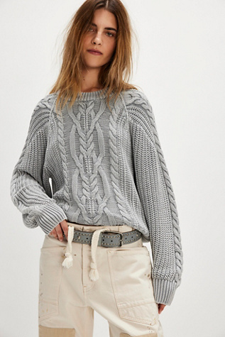 Frankie Cable Jumper At Free People In Silver Sconce, Size: XS