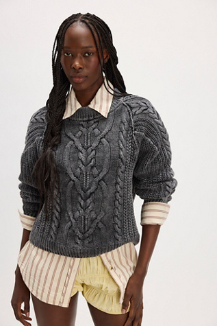 Frankie Cable Sweater by Free People in Black, Size: XS