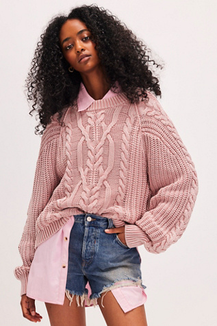 Frankie Cable Jumper At Free People In Misty Rose, Size: Large