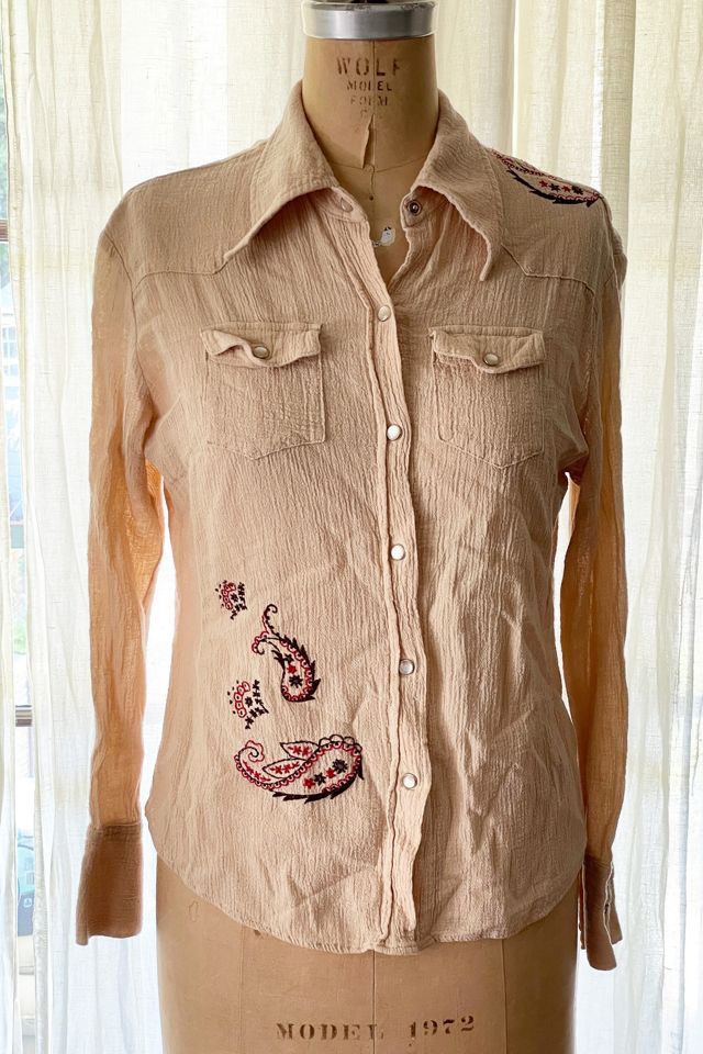 Vintage 1980's Paisley Embroidered Gauze Shirt Selected by FernMercantile #1