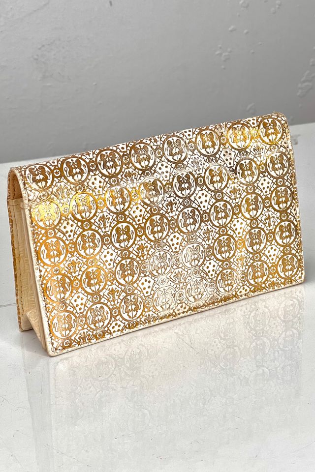 Vintage Leather Ivory and Golden Stamped Clutch Wallet Selected by Anna  Corinna