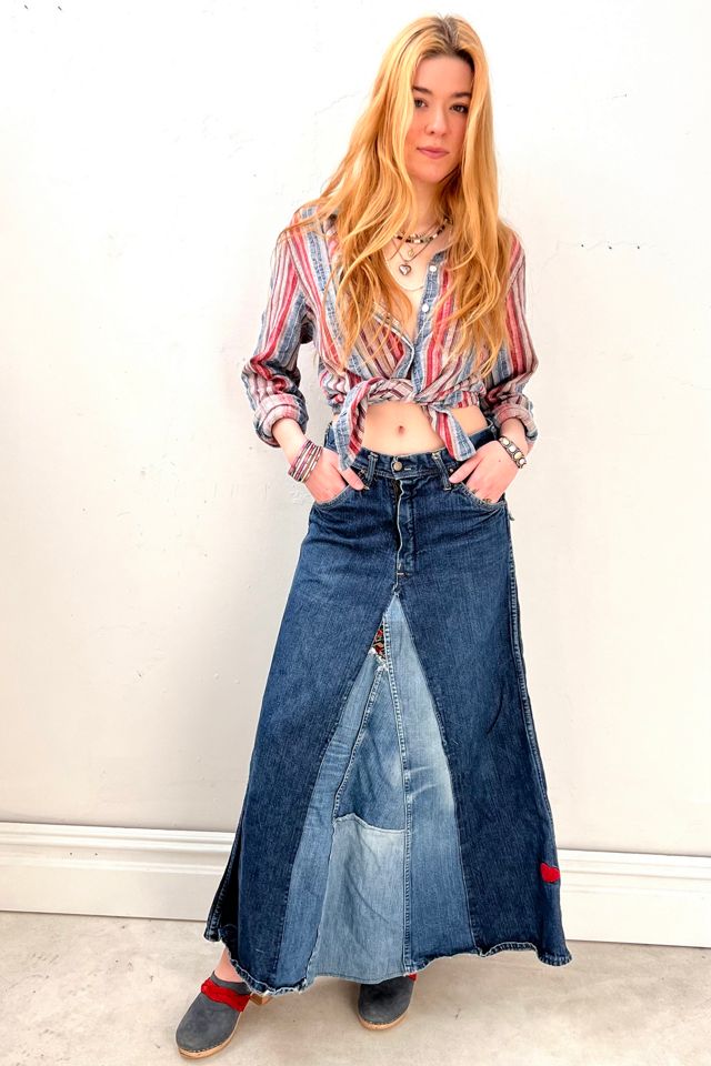 Vintage Reworked Denim Patchwork Skirt Selected by Anna Corinna