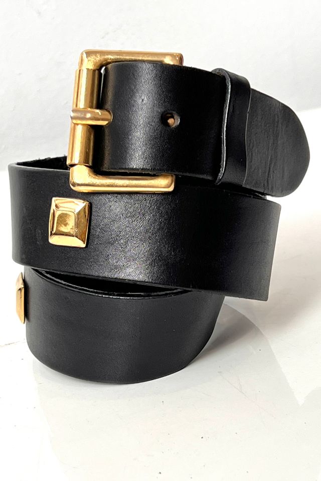 Vintage Gold Studded Black Leather Belt Selected by Anna Corinna