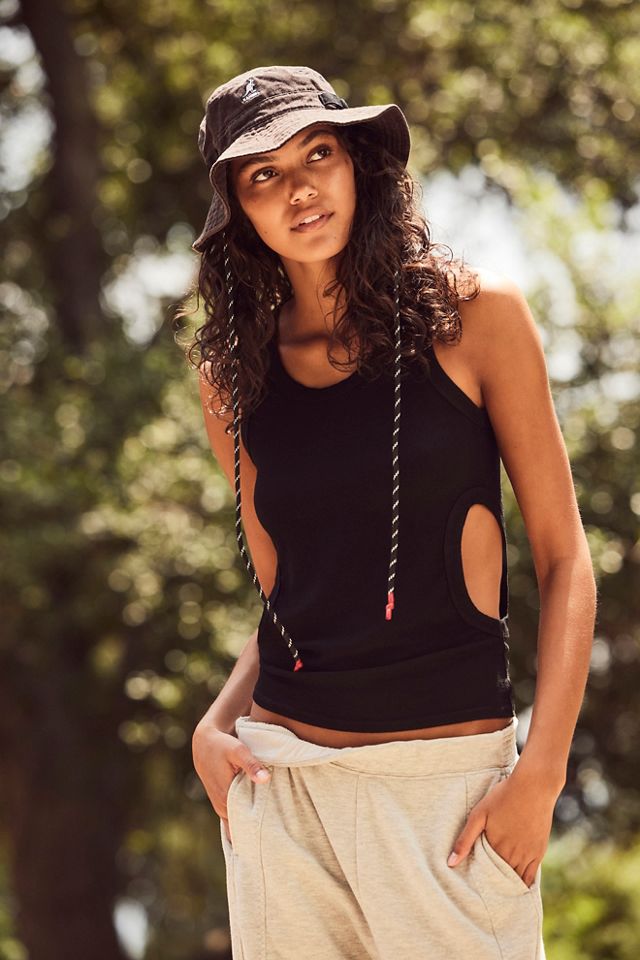 Cut Out Ribbed Tank Top in Black