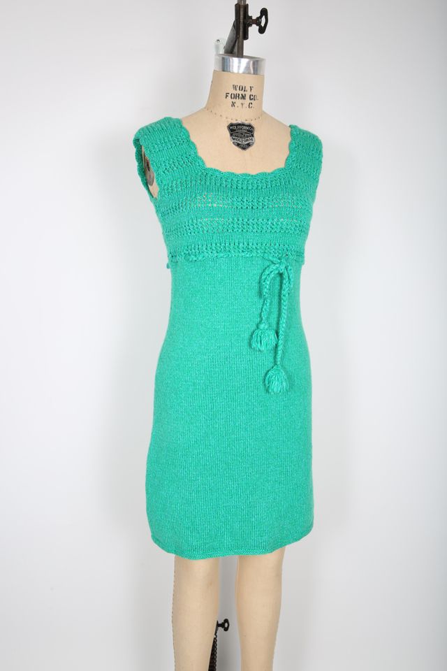 Vintage 60s Mod Green Knit Mini Dress Selected by Love Rocks