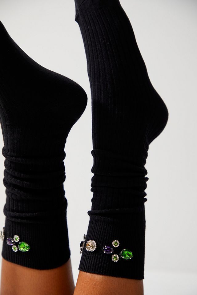 Chaussettes hautes ornées de strass #1