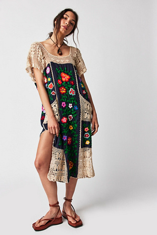 Isabella Embroidered Crochet Kaftan Top at Free People in Black Combo