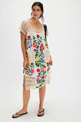 Isabella Embroidered Crochet Kaftan Top at Free People in Ivory