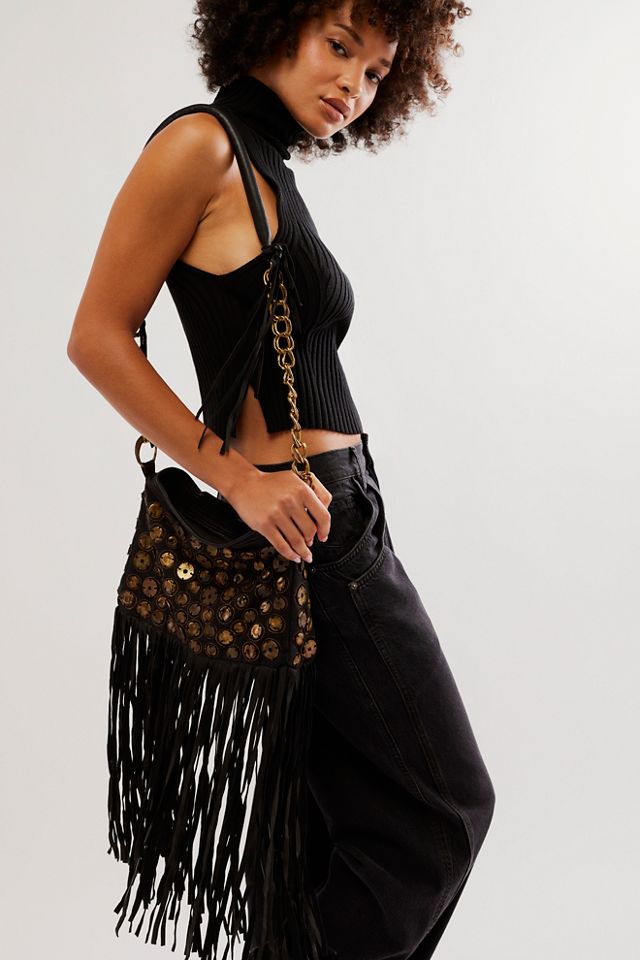 Suede Fringe Fanny Pack Black