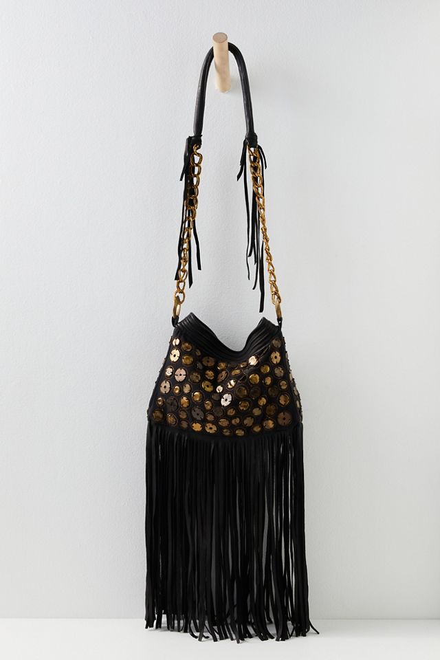 Embellished Leather Fringe Bag