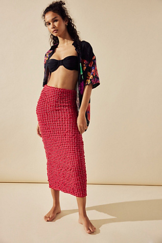 Standout Smocked Convertible Midi by free-est at Free People in Cherry Crush Combo, Size: Large