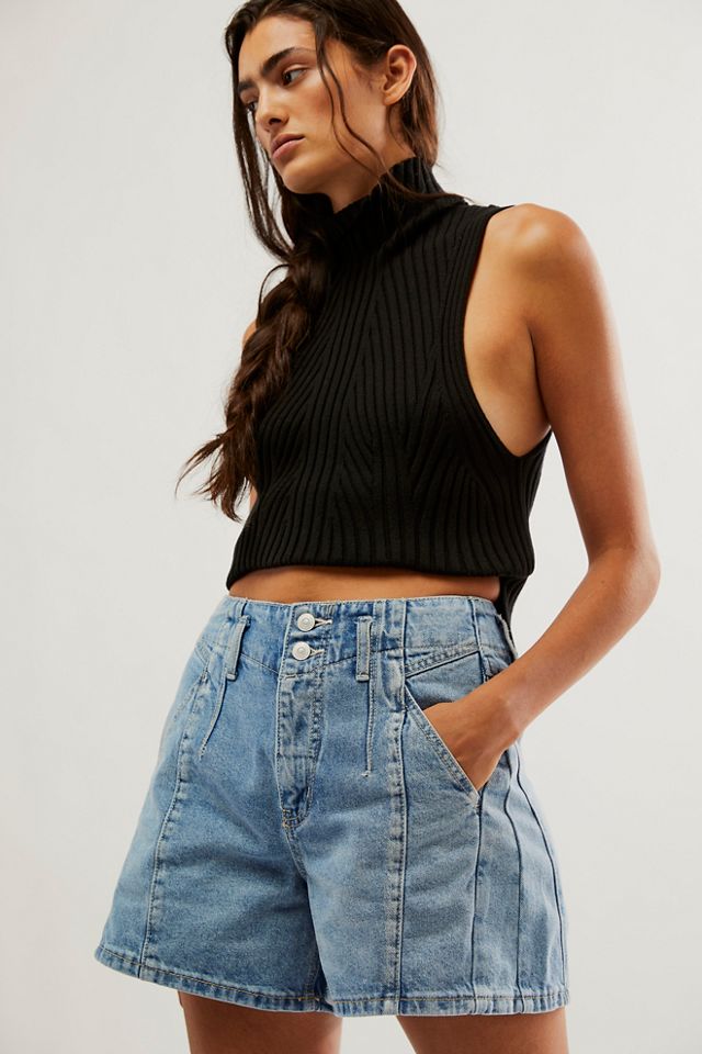 Free people best sale black jean shorts