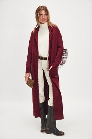 Understated Leather Rodeo Studded Sweater Trench Coat at Free People in Red, Size: XS/S