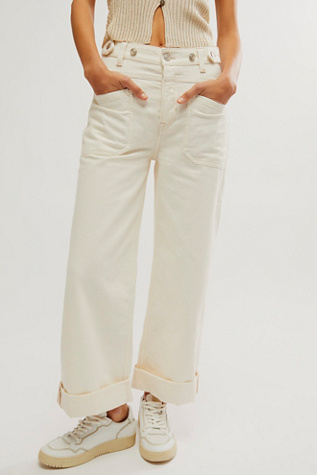 We The Free Palmer Cuffed Jeans at Free People in Eggshell, Size: 32