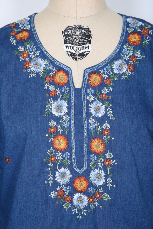 Blue Floral Embroidered Blouse Selected by Love Rocks Vintage