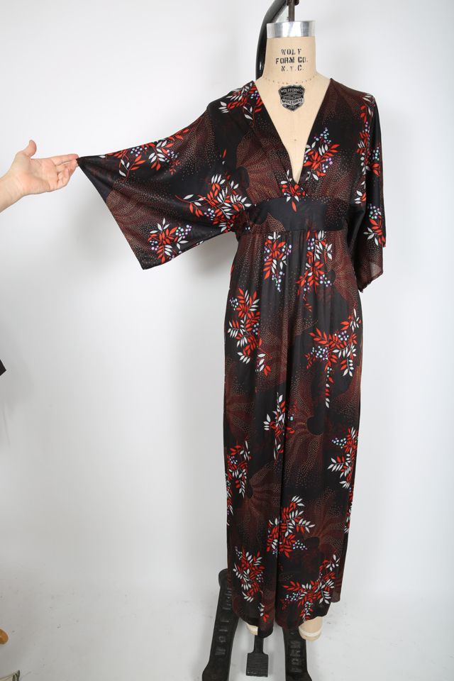 Vintage Black Multi Color Floral Maxi Dress Caftan Selected by Love Rocks Vintage