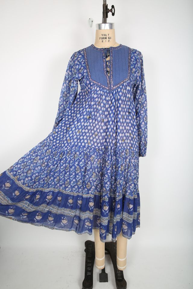 Vintage Blue Block Print Floral Midi Dress Selected by Love Rocks Vintage | Free  People