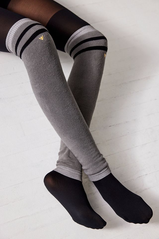 INC Varsity-Stripe Footless Tights-Black