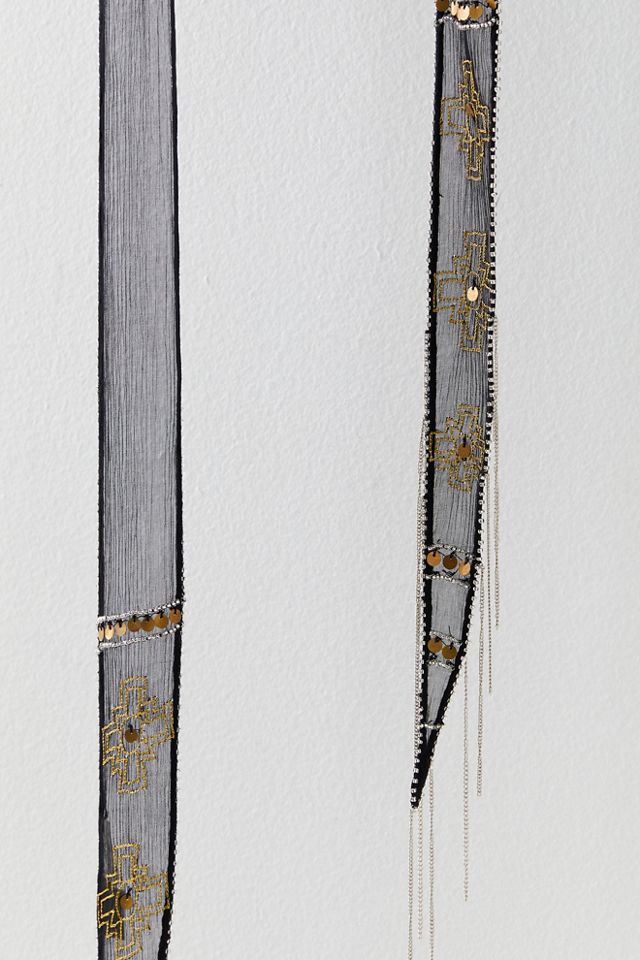 Galactic Embroidered Fringe Skinny Scarf #2
