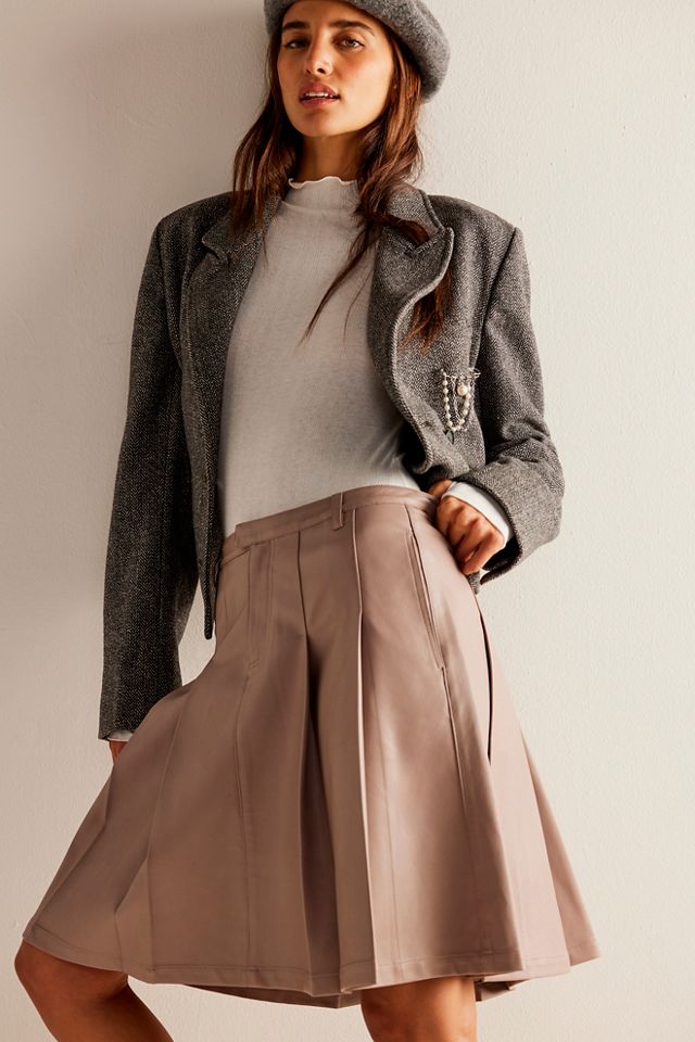 Vegan leather outlet pleated midi skirt