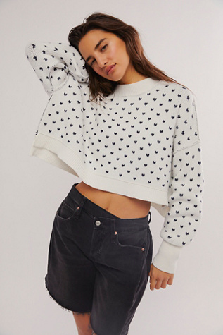 Easy Street Patterned Crop At Free People In White Navy Combo, Size: Large