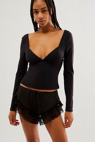 Duo Corset Long-Sleeve Cami by Intimately at Free People in Black, Size: Large