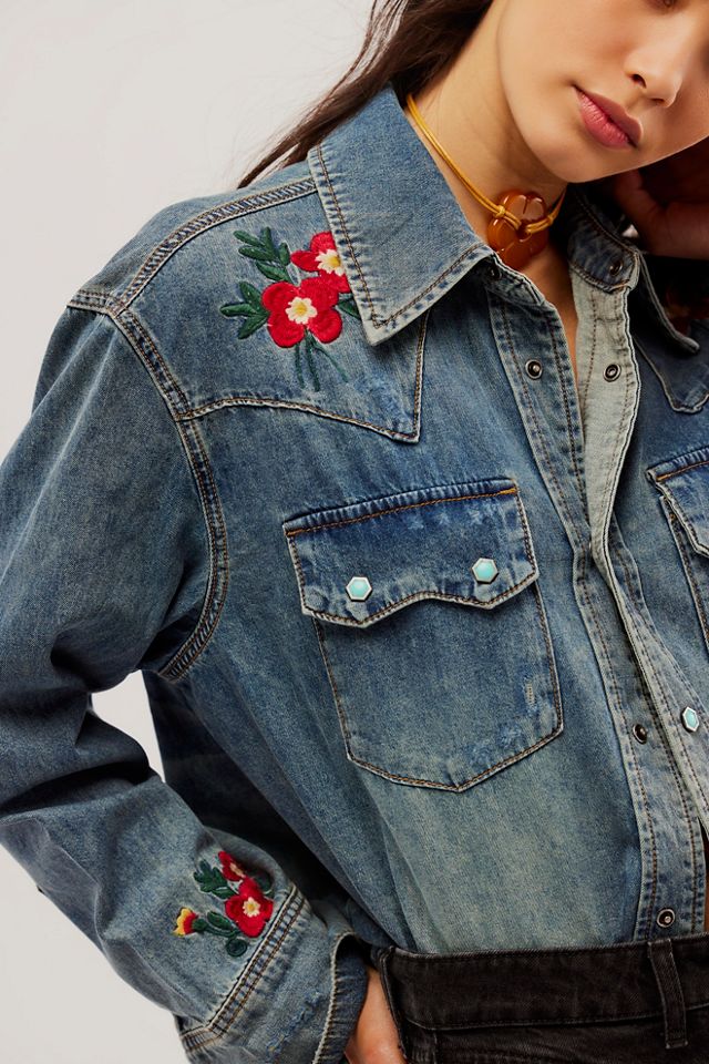 Found Floral Western Denim Shirt #2