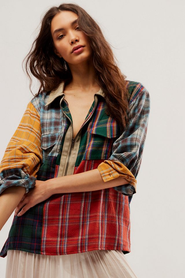 Found Multi Plaid Zip-Up Shirt