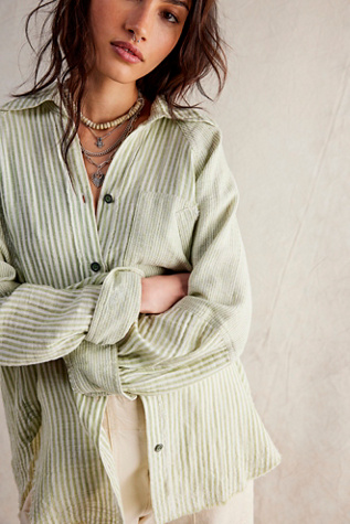 We The Free Indigo Skies Stripe Shirt at Free People in Sage Combo, Size: Large