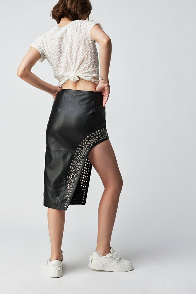Understated Leather Grommet Skirt #1