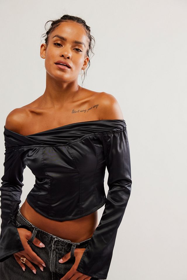 Faux leather off the shoulder top hot sale