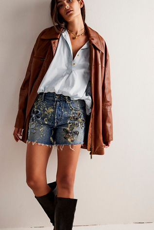 Free People Tricia Fix Denim Carpenter Shorts in Blue