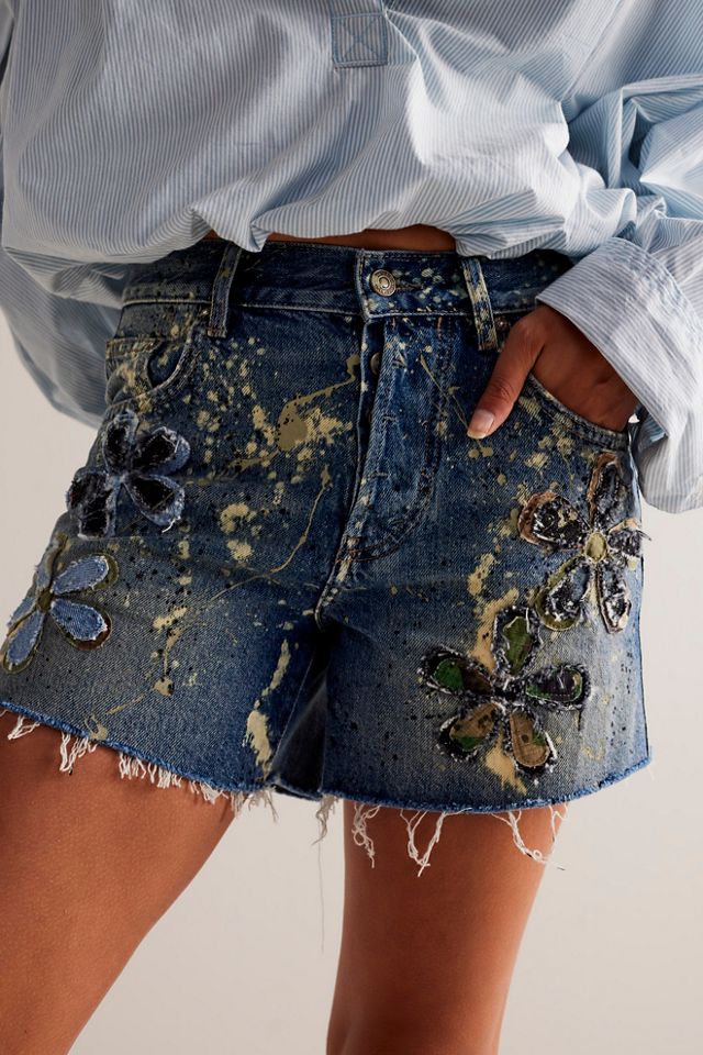 Free People Tricia Fix Denim Carpenter Shorts in Blue