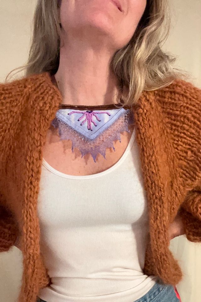 Vintage Lavender Lace with Velvet and Beads Pendant Selected by KA.TL.AK #3