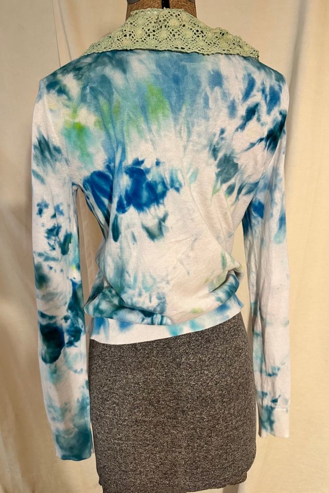 KA.TL.AK Lime and Aqua Wearable Art  Cardigan with Crochet Collar #2