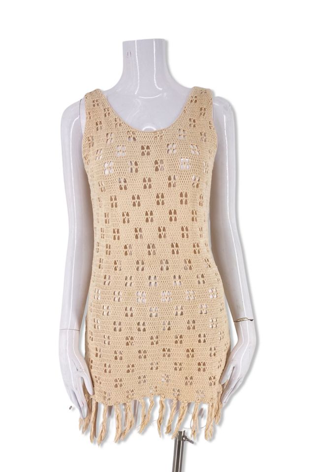 1970s Cream Crochet Fringed Mini Dress Selected By Ritual Vintage