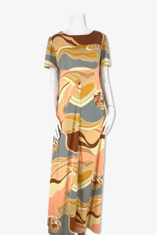 1970s Desert Floral Poly Maxi Dress Selected By Ritual Vintage
