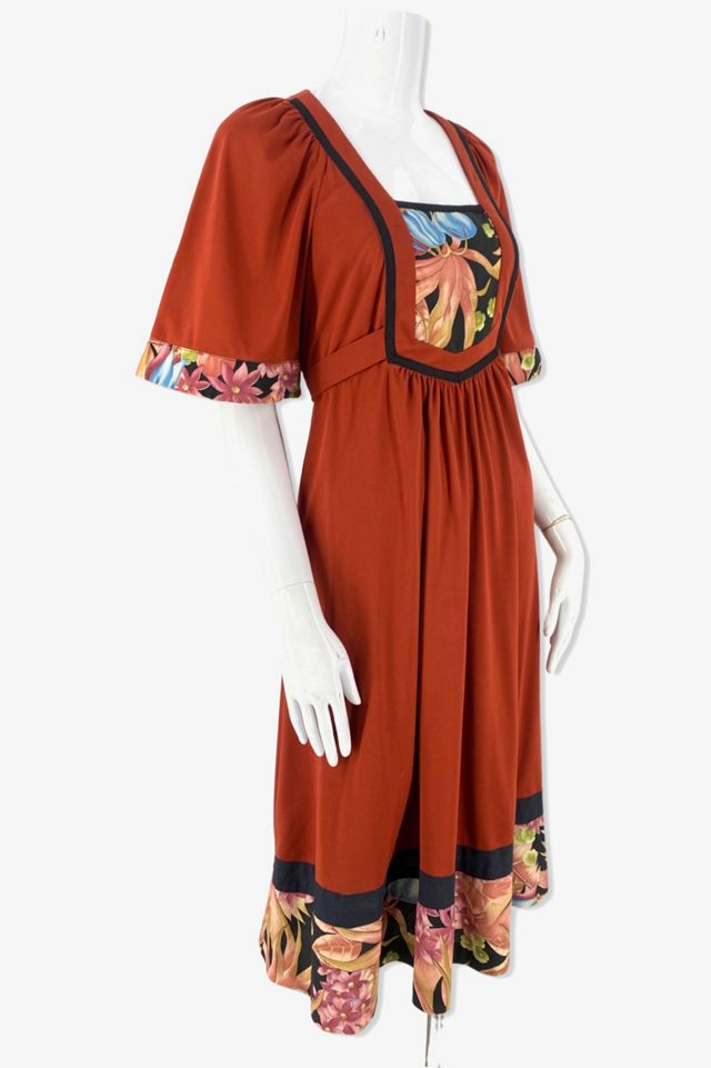 1970s Rust Floral Tie Back Peasant Dress Selected By Ritual Vintage #1